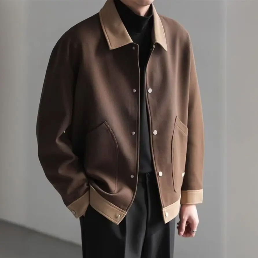 

Мужская повседневная одежда Jaet, весна-осень, большие размеры, контрастный цвет, воротник, верхняя одежда для отдыха, утягивающее мужское пальто больших размеров