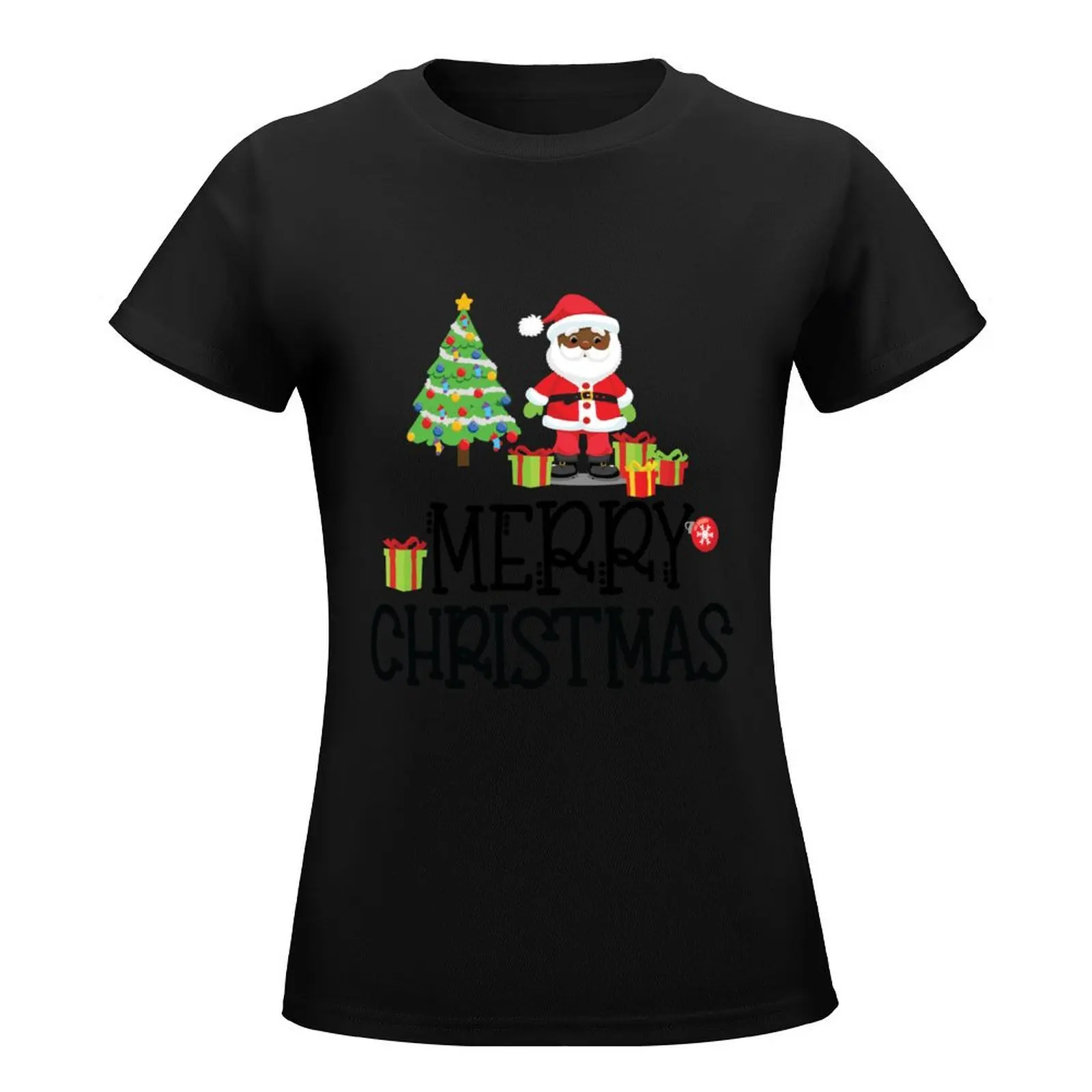 Merry Christmas Black Santa African American Christmas T-Shirt tees plus size tops cute tops t-shirts for Women pack