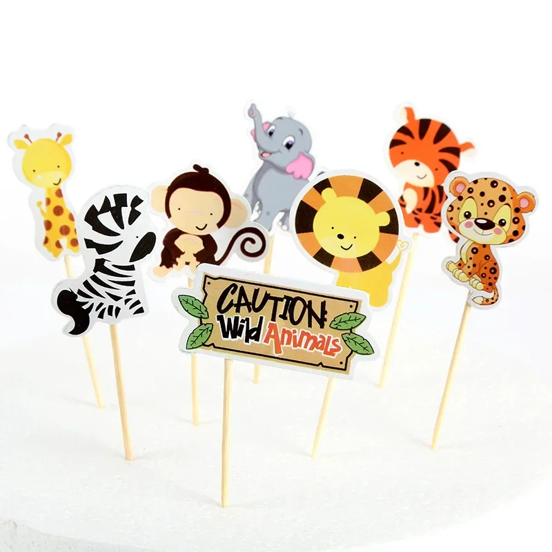 8Pcs Cute Zoo Cupcake Picks Jungle Animals Toppers for Kids Baby Shower Birthday Party Cake Decoration Supplies Cupcake Toppers