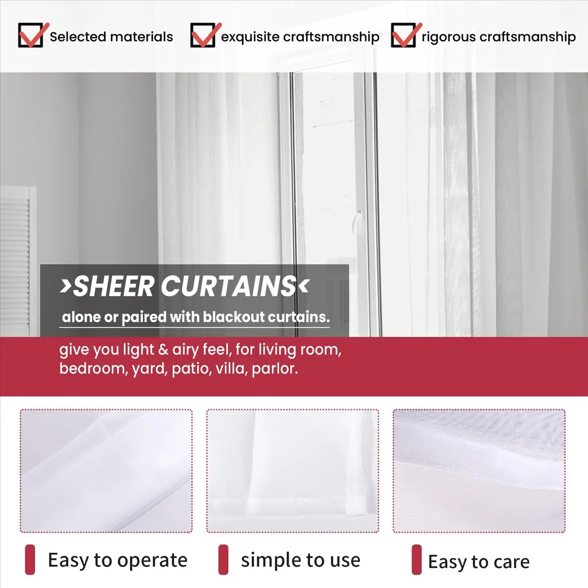 Window White Sheer Curtains 90 Inches Long 2 Panels Sheer White Curtains Clear Curtains Basic Rod Pocket Panel-A62I