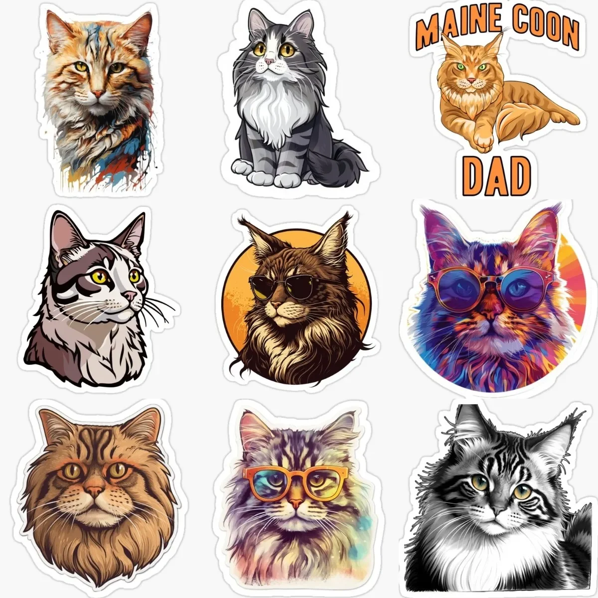 

Cute Pets Maine Coon Cat Creative PVC Waterproof Stickers for Decorate Car Van Wall Fridge Window Helmet Bicycle Helmet Decal