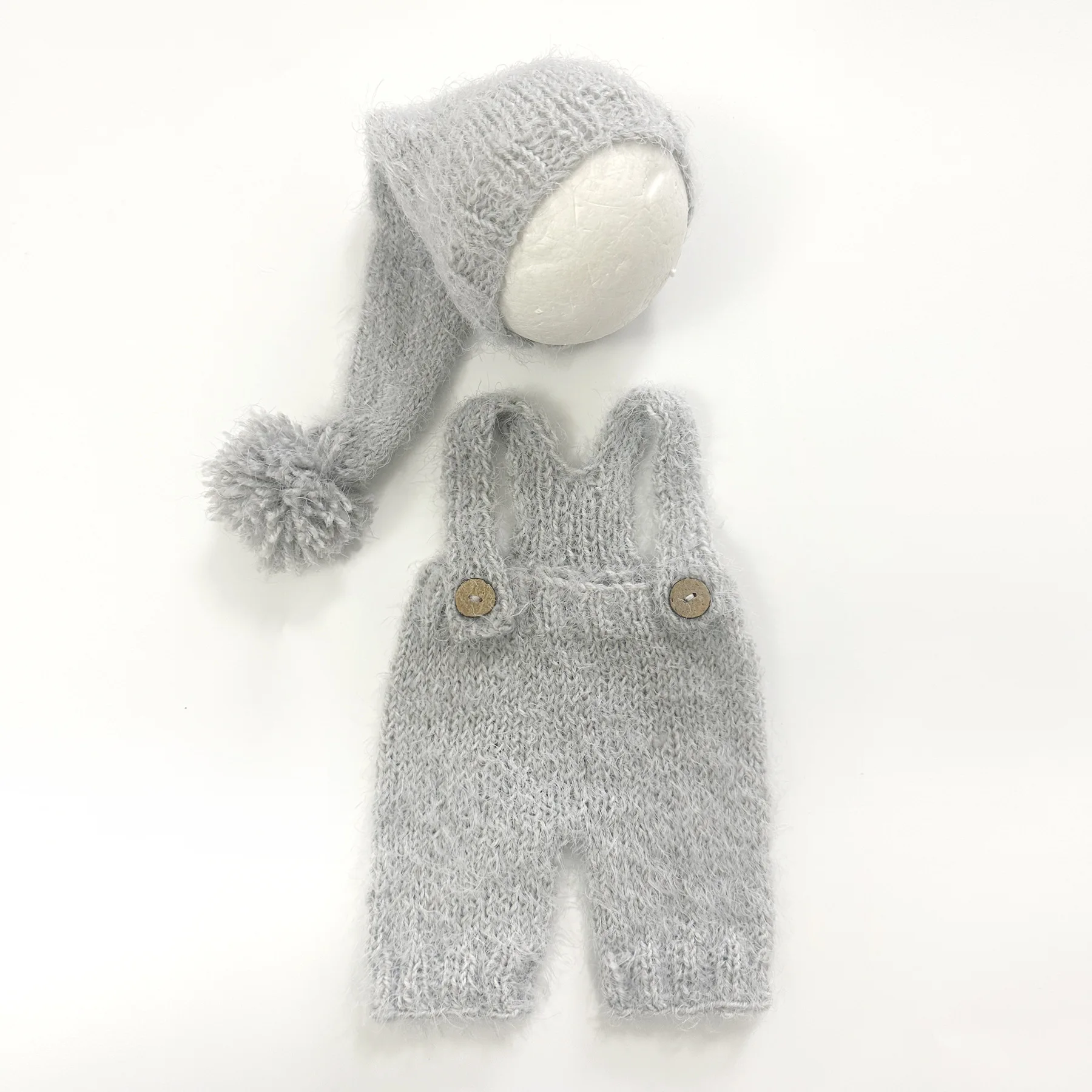 Newborn Photography Props Baby Costume Wool Mohair Romper Jumpsuit Overalls Crochet Hat Baby Boy Girl Outfit Baby Photo Prop