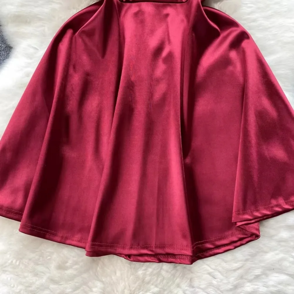 サテンの空中ブランコドレス,ハイウエスト,エレガント,Vネック,真珠のストラップ,裸の背中,スリム,パーティー,休暇,ビーズ,夏服