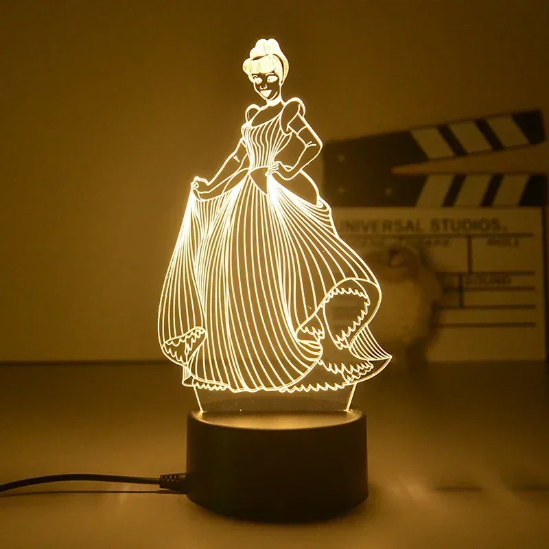 Figura de dibujos animados de princesa Disney, luz nocturna, campanilla de hadas, lámpara de mesa LED 3D, figura de juguete, lámpara de decoración de cabecera, regalo, nuevo