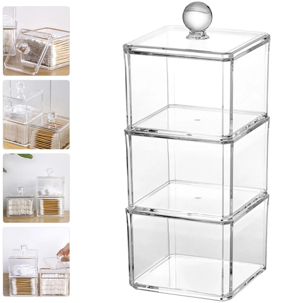 

3 Layer Clear Jewelry Organizer Transparent Stackable Storage Box For Earrings Necklaces Cotton Swabs With Lid