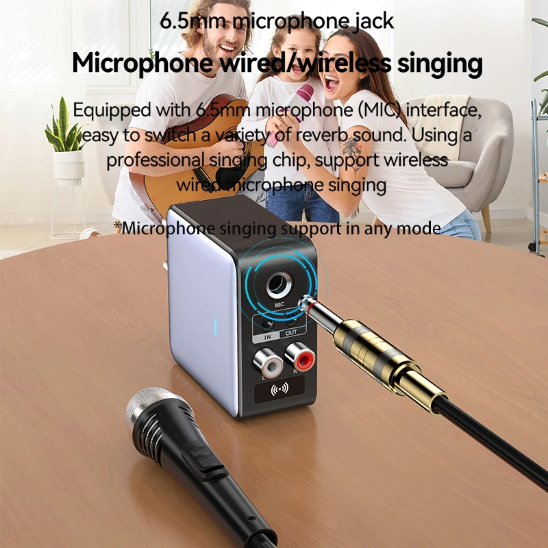 H6 Bluetooth 5.3 Audio Transmitter Receiver 3.5MM AUX/RCA/U-Disk/TF/USB 5V 2.1A/6.5 MIC Karaoke HIFI Stereo EQ Wireless Adapter