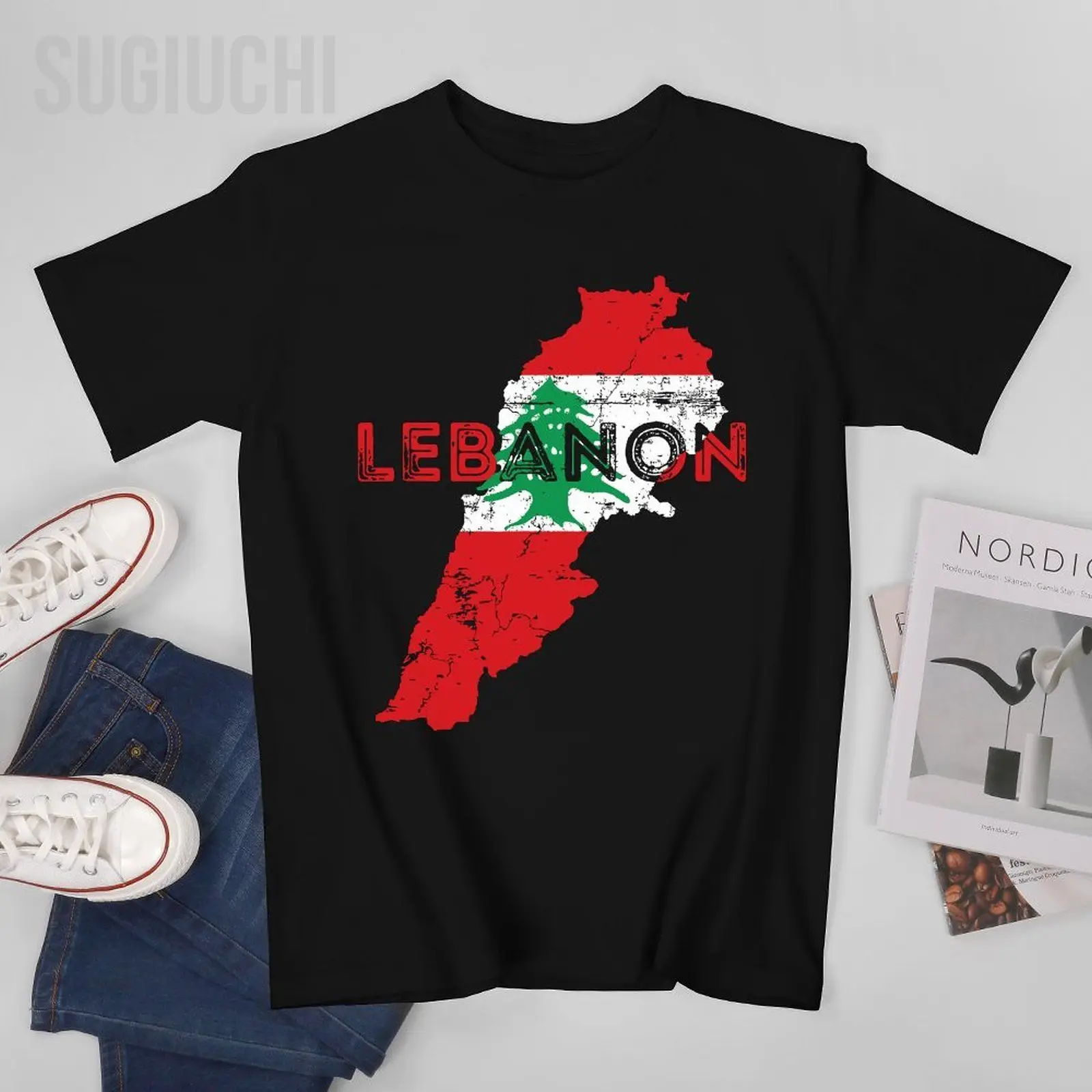 Unisex Men Lebanese Map And Flag Souvenir Distressed Lebanon Tshirt Tees T Shirts Women Boys 100% Cotton T-Shirt