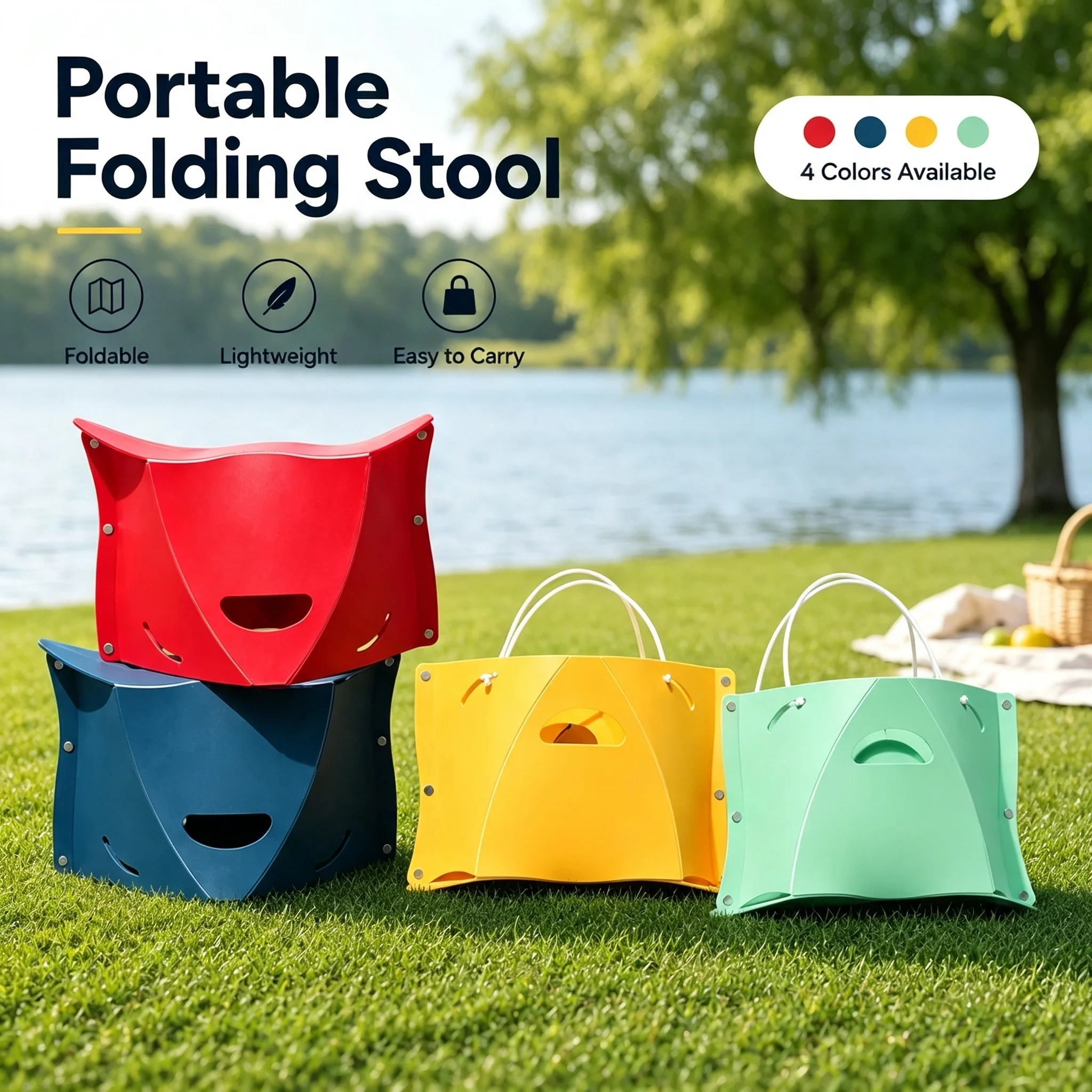 Portable Fishing Chair, a Compact Folding Chair with a Curved Seat and Carrying Handle, Ideal for Camping, Fishing, and Travel