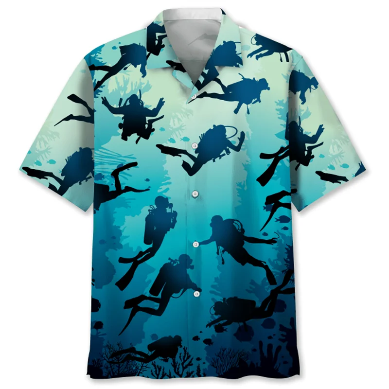 

Diving Ocean Hawaiian Shirt For Men Summer Beach 3d Printed Short Sleeves Casual Fashion Tops Oversized Lapel Button Blouse