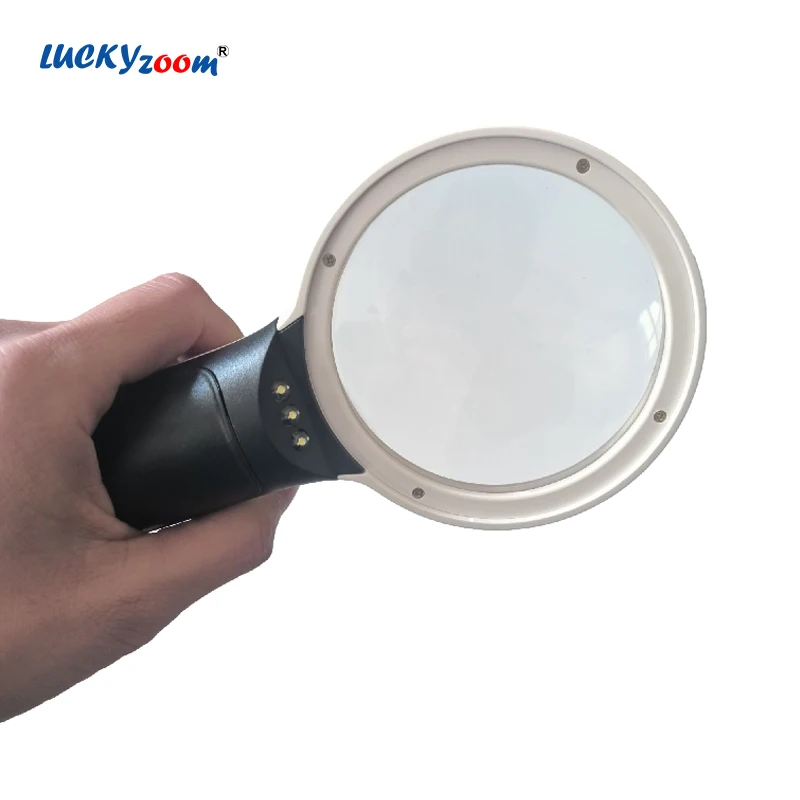 Black White 10X LED Light Magnifier 75mm Large Area Illuminated Magnifying Glass Double Layers Acrylic Optical Reading Lupe