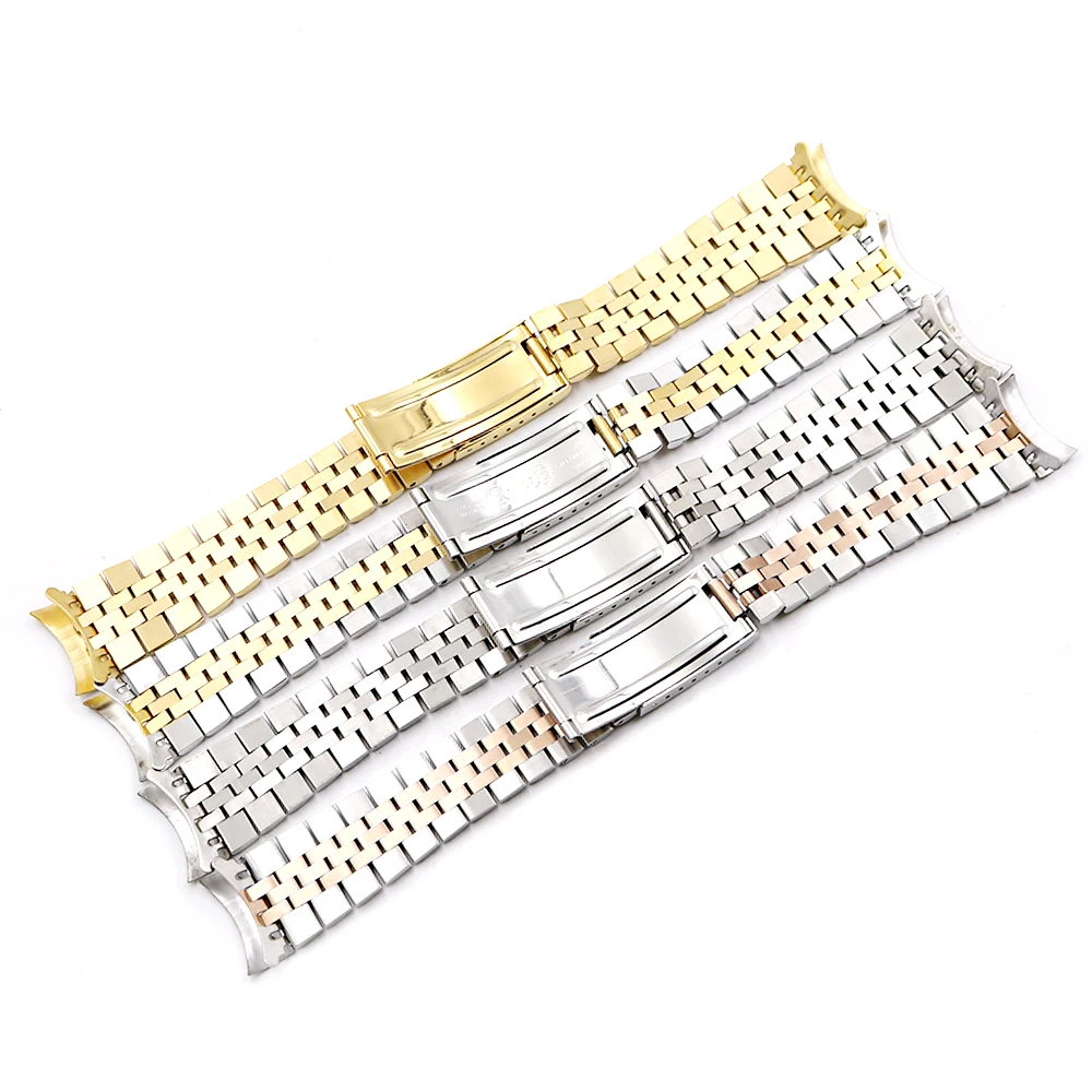 CARLYWET 19 20 22mm Two Tone Gold Hollow Curved End Solid Screw Links Replacement Watch Band Strap Old Style Jubilee Bracelet