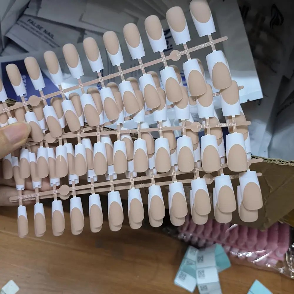 120Pcs Nude French Fake Nails Medium Coffin Press On Nails White Edge Design Matte Ballet Wearable False Fingertips Daily Wear 1