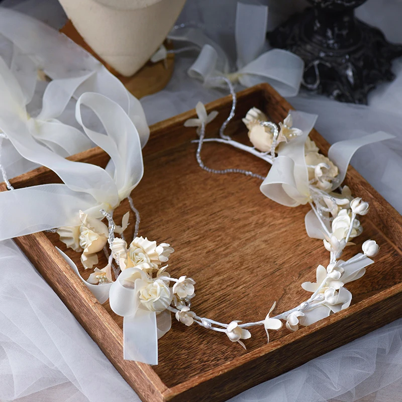 Romantic Handamde Flowers Headbands For Brides Soft Hairbands Tiaras Wedding Hair Accessories