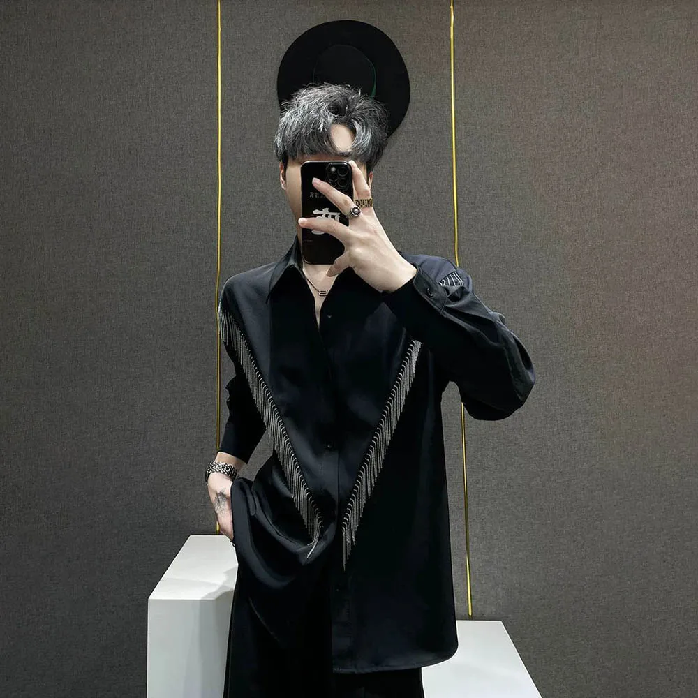 

Autumn New Male Tassel Stitching Long-Sleeved Shirt American Retro Fashion Trend Casual Loose High Street Niche Men's Tops 2025