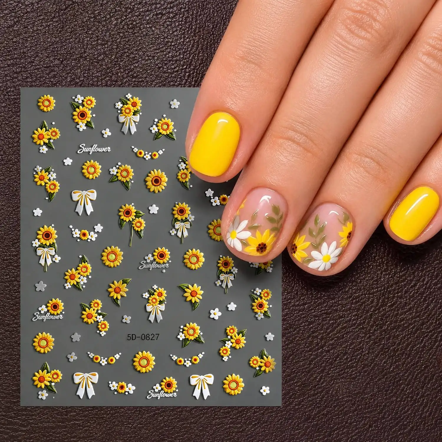 1Pc Floral Sunflower Garden Nail Sticker Self Adhesive 3D Elements Nail Decal Nature Chic Deco Nail Slider