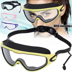 Swimming Goggles Silicone Swim Glasses Big Frame with Earplugs Men Women Professional HD Anti-fog Eyewear Swimming Accessories