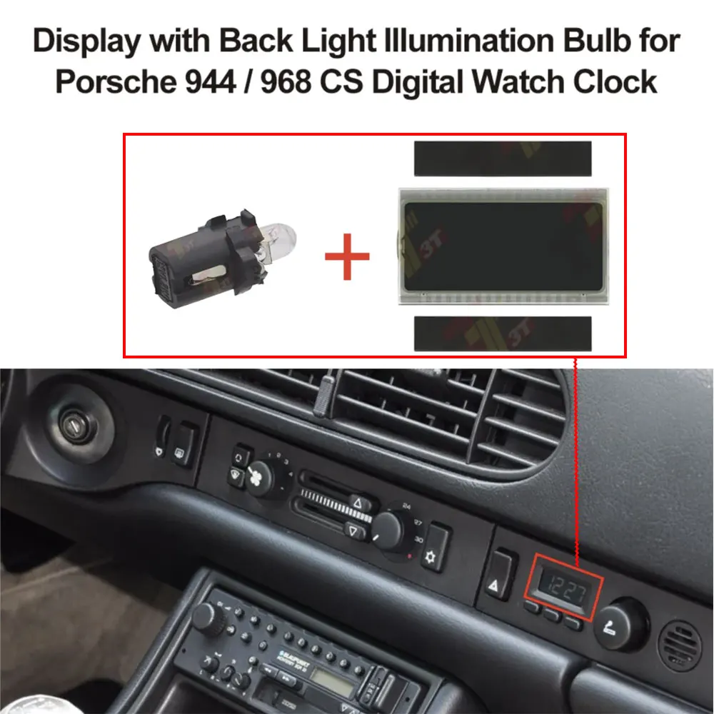 Dashboard LCD Display with Back Illumination Bulb for Porsche 944  968 CS Digital Watch Clock