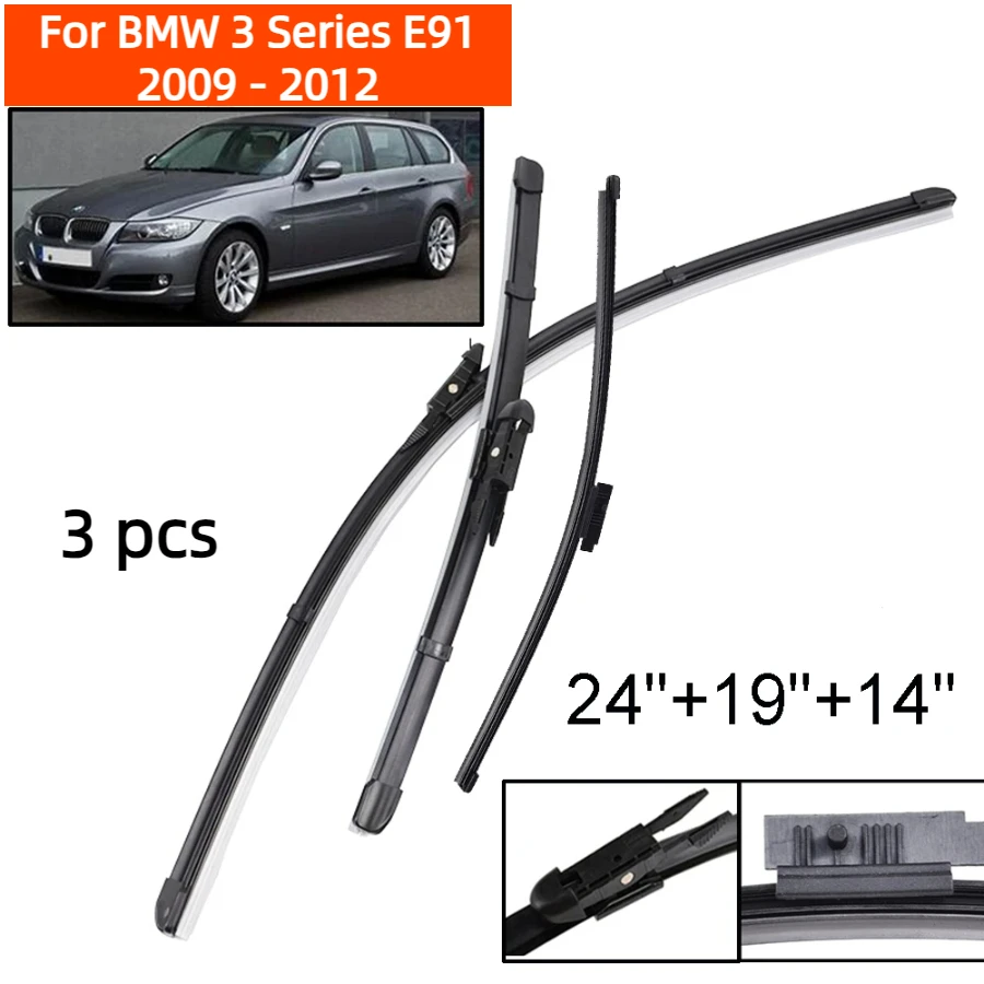 ZHANGU Wiper Front & Rear Wiper Blades Set For BMW 3 Series E91 2009 - 2012 Windshield Windscreen Window Brushes 24