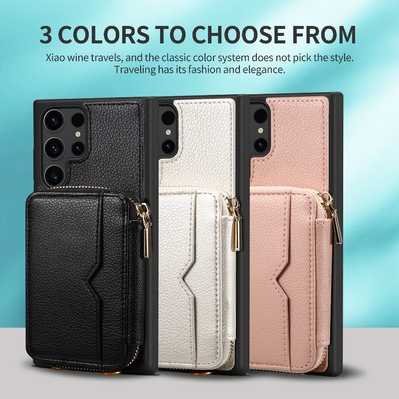 Fashion With Mirror Wallet Card Phone Case For Samsung Galaxy S23 Ultra S22+ 360 ° Full Protection Shoulder Strap Phone Cover