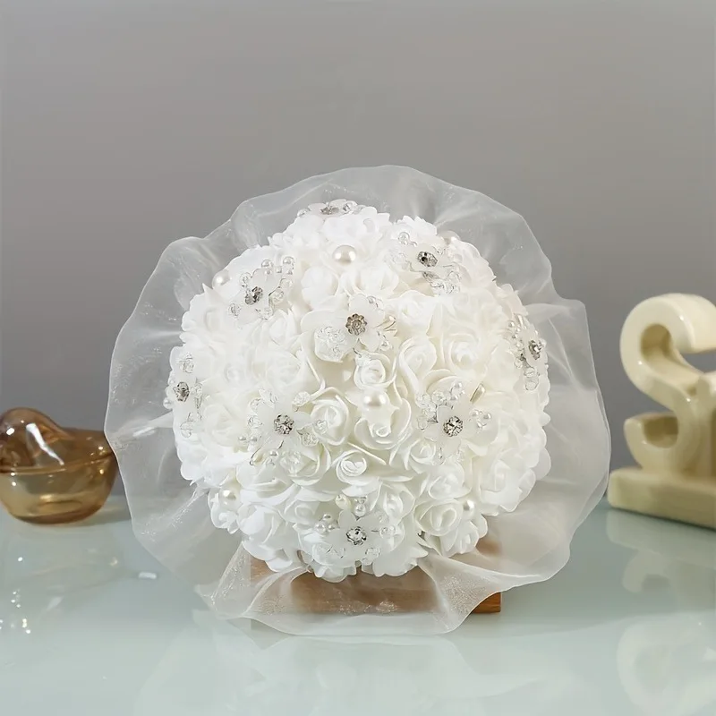 ضفائر العروس تحمل باقات، ورود صناعية، باقات زفاف صناعية، زهور زخرفية تحمل عروس مزيفة