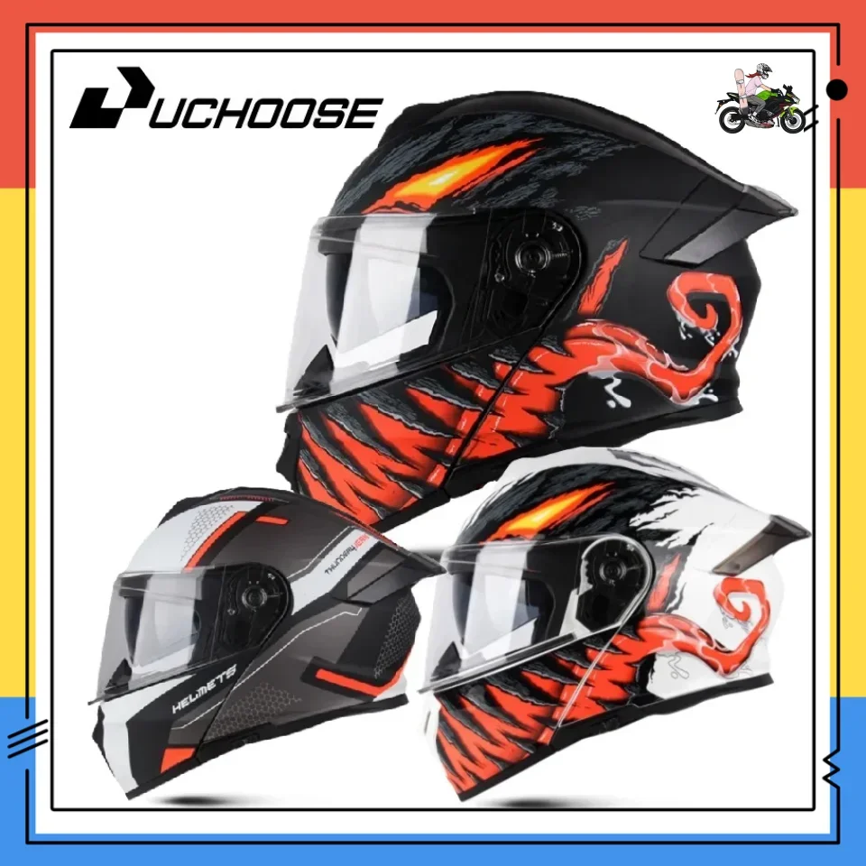 Hot Sales Venom Uchoose Fashion Full Face Helmets Crash Motorbike Protective Gear Flip Up Helmet Motorcycle Double Sun Visor