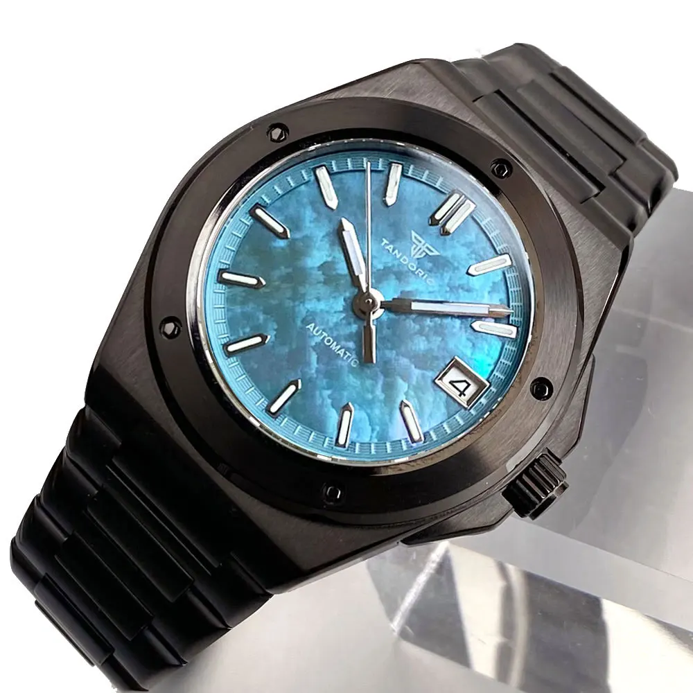 MOP/Texture Black PVD Tandorio 40mm Sapphire Glass Date Noctilucent Engineer Style 20ATM NH35 Automatic Men Dive Watch Bracelet