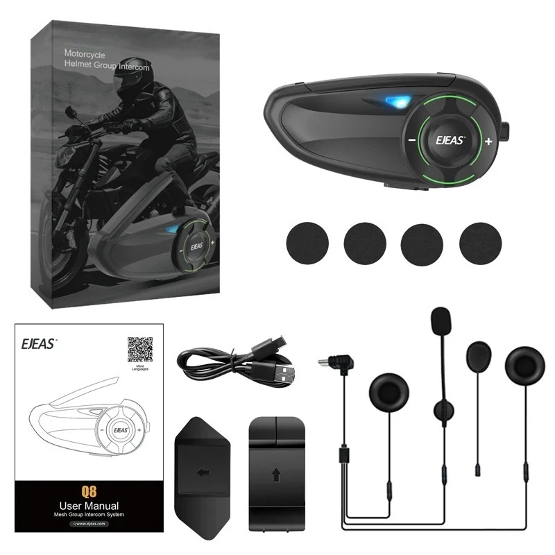 

1PCS EJEAS Q8 Bluetooth 5.1 Motorcycle Helmet Headset Intercom with EUC Remote Walkie Talkie, for 6 Riders Talking At Real Time