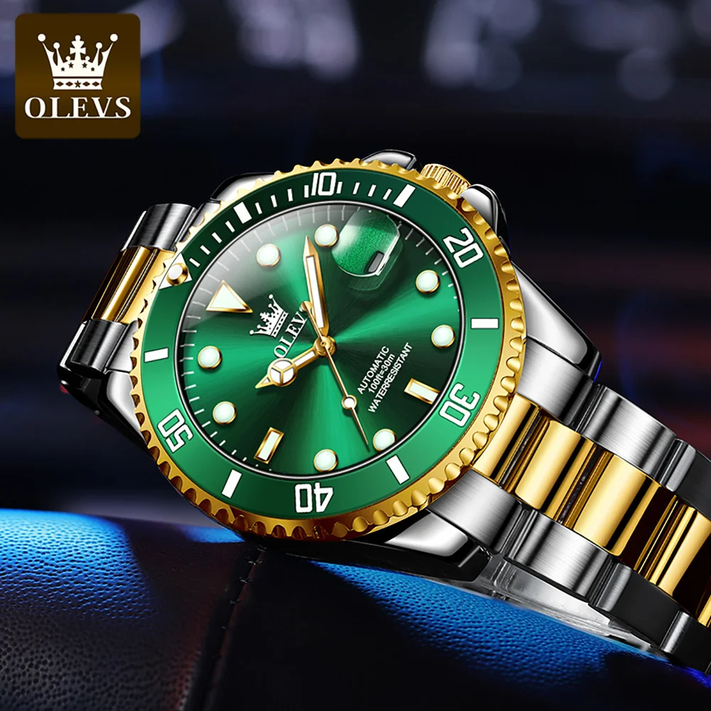 OLEVS 6650 Men Watch Classic Original Automatic Mechanical Watch For Man Zircon Scale Waterproof Luminous Stainless Steel Reloj