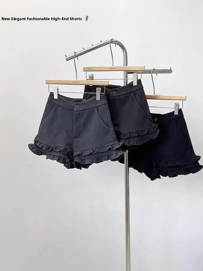 

Spring 2026 Korean Style Commute High Waist Grey Pleated Casual Pants A-Line Shorts Flared Hem Bootcut Trousers Slimming Effect