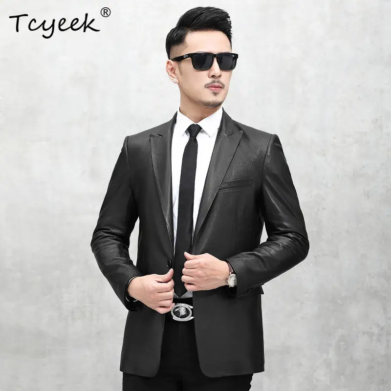 Tcyeek High-quality Deerskin Real Leather Jacket Men Business Casual Suit Coats Male Autumn Clothes 2026 Slim Fit Trendy 남성가죽자켓