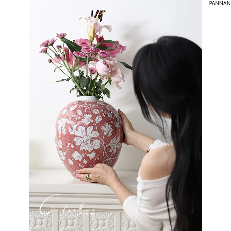 Poppy series underglaze color big belly ceramic vase living room entrance ornament