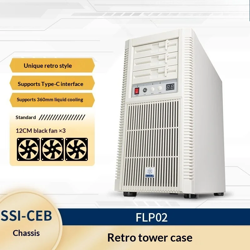 Classic Beige Tower Chassis - SSI-CEB/ATX Support, 386mm GPU, 360mm AIO, Turbo Button, USB Type-C