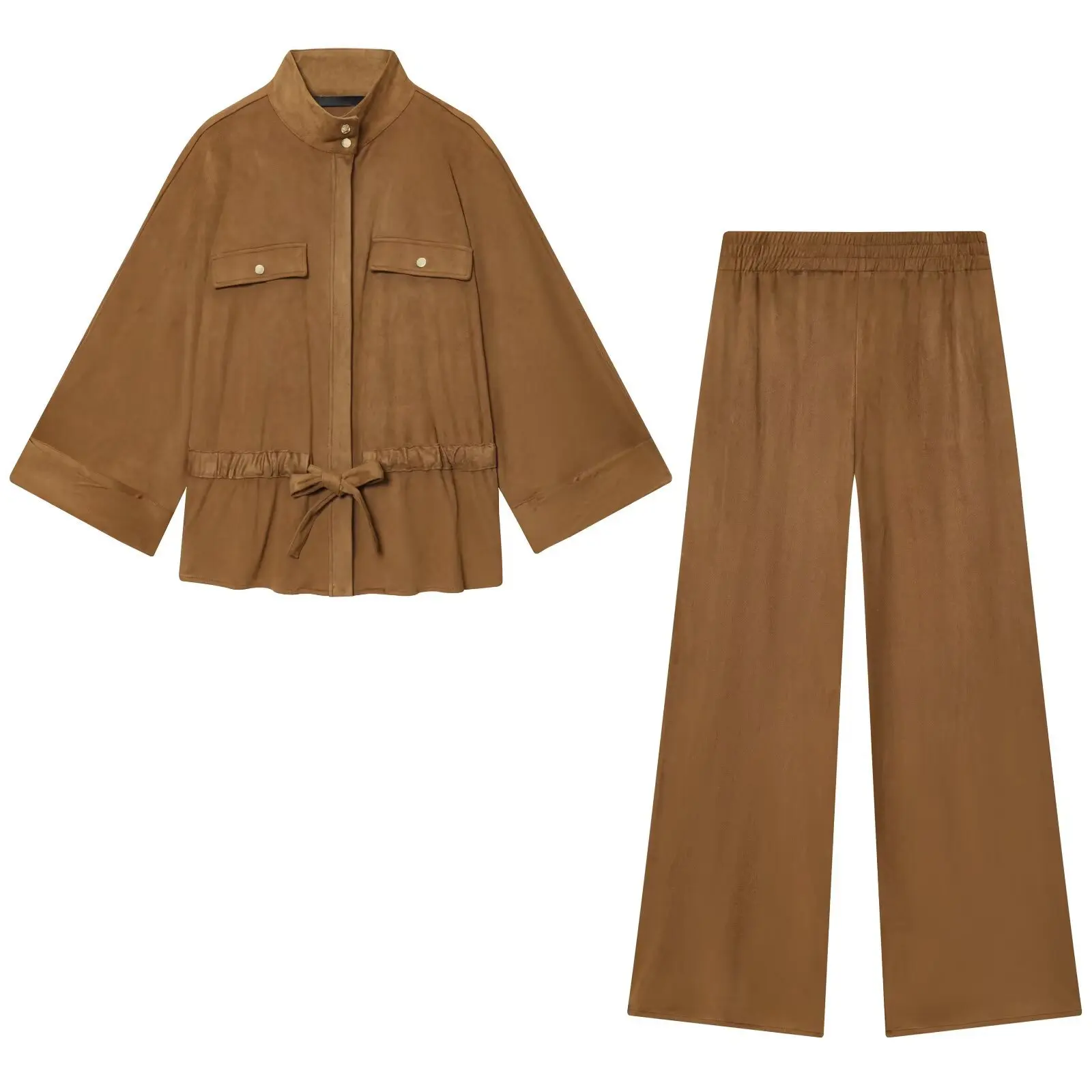 المرأة معطف غير رسمي مجموعة بناطيل رجالي فضفاض سستة الخامس الرقبة الدانتيل يصل الطية الأعلى واسعة الساق بنطلون دعوى الصيف سيدة 2 قطعة وتتسابق