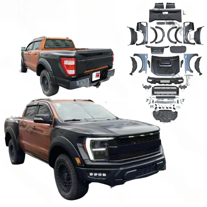 

New Den Bodykit Ranger T6 T7 T8 2012-2021 Upgr to F150 Raptor 2023 Style Offroad Pickup Modification Old to New