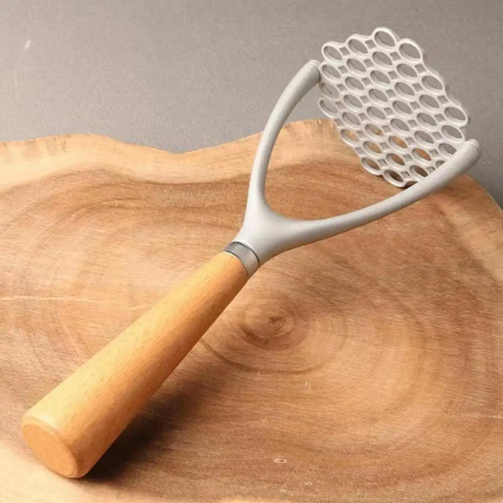 Manual Mud Press Ergonomic Fruit Manual Masher Simple Operation Manual Pressed Potato Carrot Crusher with Wood Handle Press