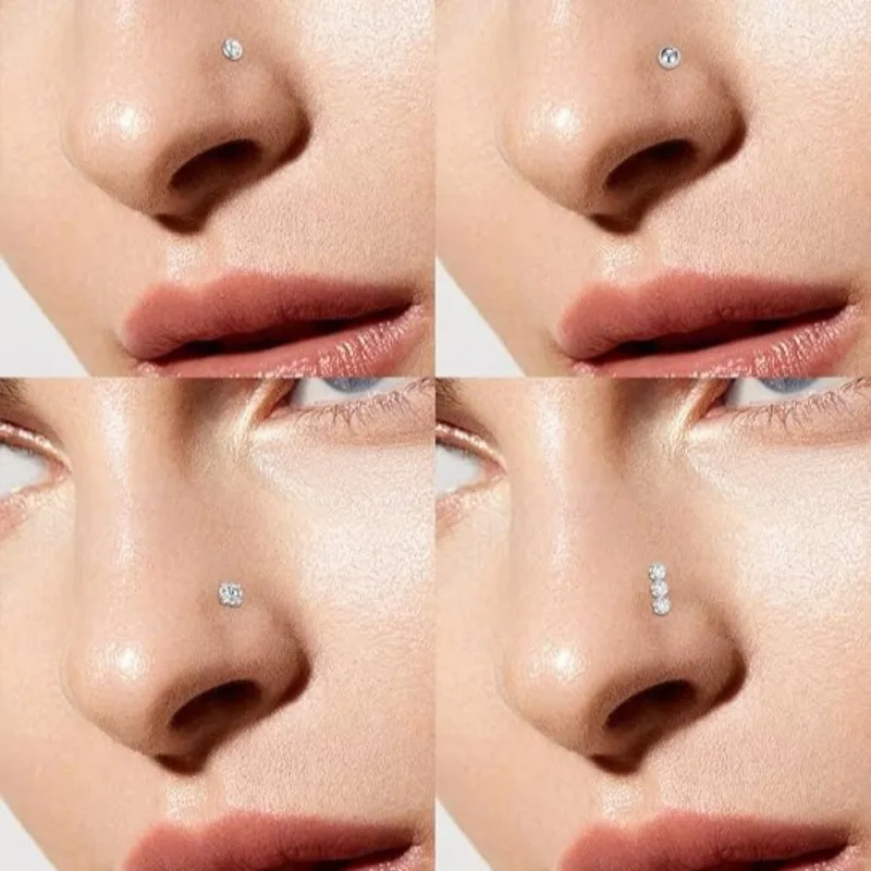 3PCS Surgical Steel Triple Linear Gem Ball Nose Stud Rings