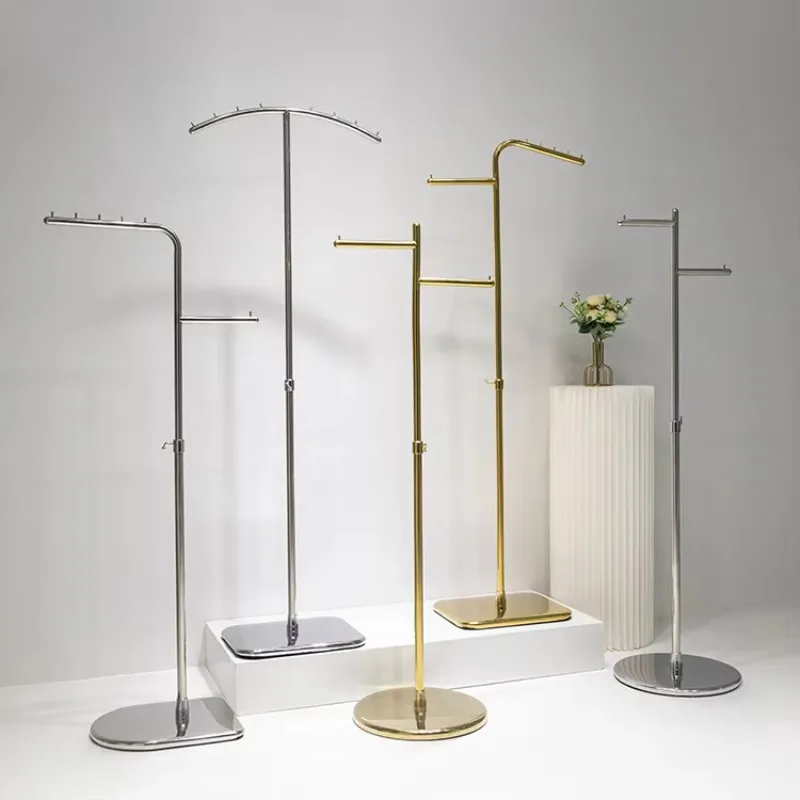 Mirror gold clothing display rack, stainless steel hanger adjustable