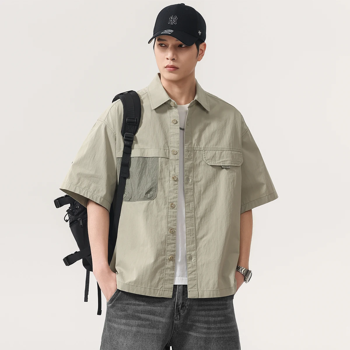 

Spring Summer Cargo Shirt Men's Streetwear Fashion Vintage Loose Short Sleeve Casual Shirts Tops