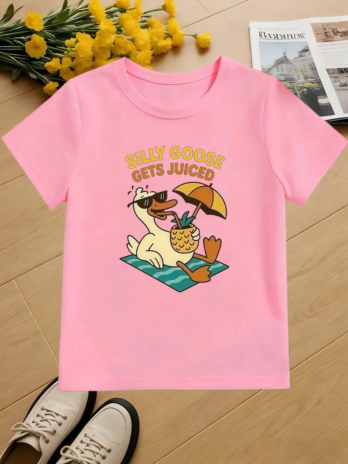 Silly Goose Summer Print Kids Cotton T Shirt Boys Girls Parent Child Matching Short Sleeve Casual Breathable Family Fashion Tees