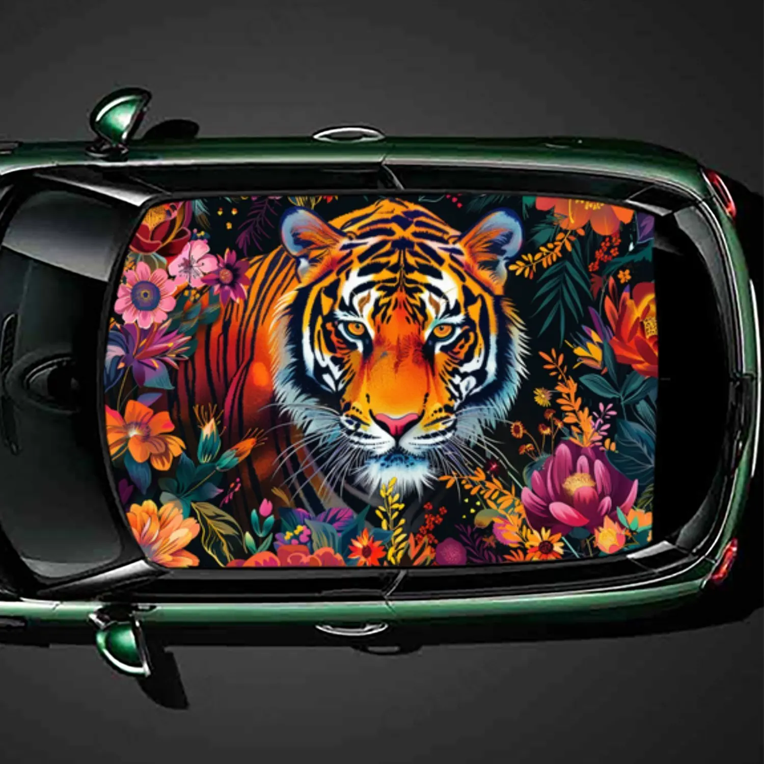 Colorful Wild Tiger  Flowers Car Roof Sticker PVC Self Waterproof stick , Striking Auto Exterior Accessories Decoration Protect