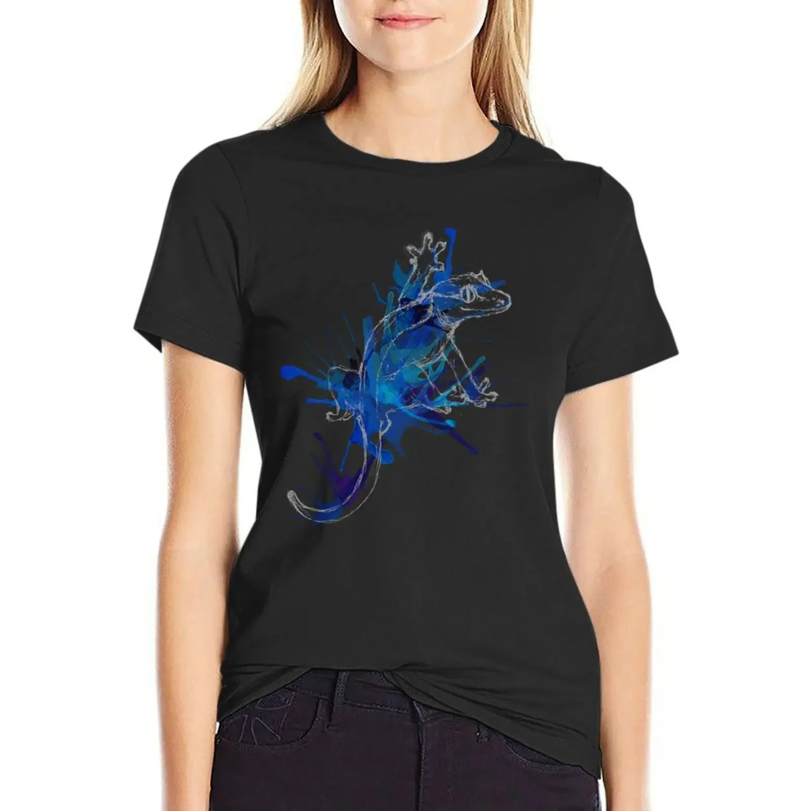 

Taru-Blueberry Splash : Pale Lines T-Shirt lady clothes plain customs design your own summer top Women's cotton t-shirt