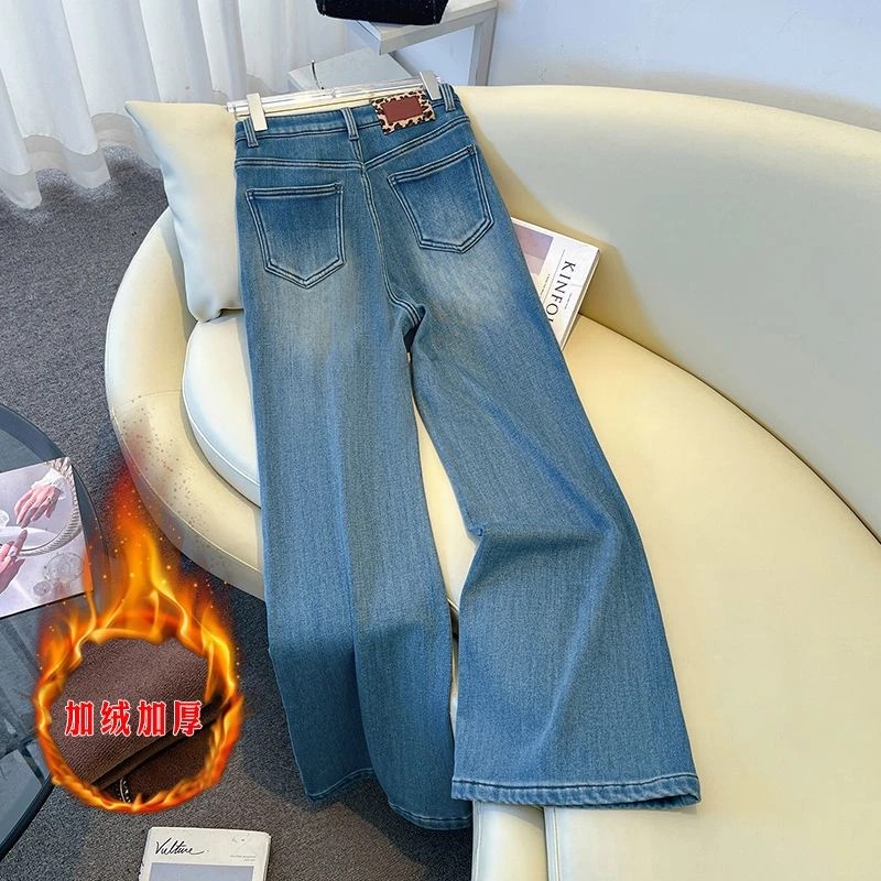 ZHISILAO Nieuwe Dikke Bont Flare Jeans Vrouwen Vintage Dikke Warme Slim Fit Volledige Lengte Denim Broek Winter 2025, streetwear
