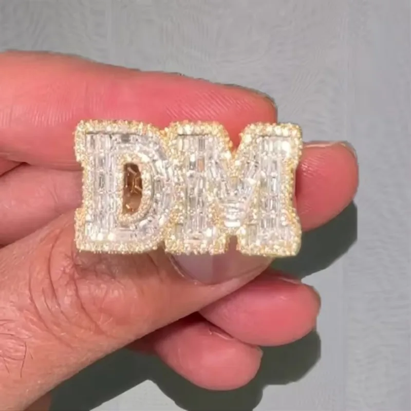 

Hiphop Moissanite Ring Men Initial LetterBaguette Custom 925 Silver VVS Iced Out Moissanite Ring