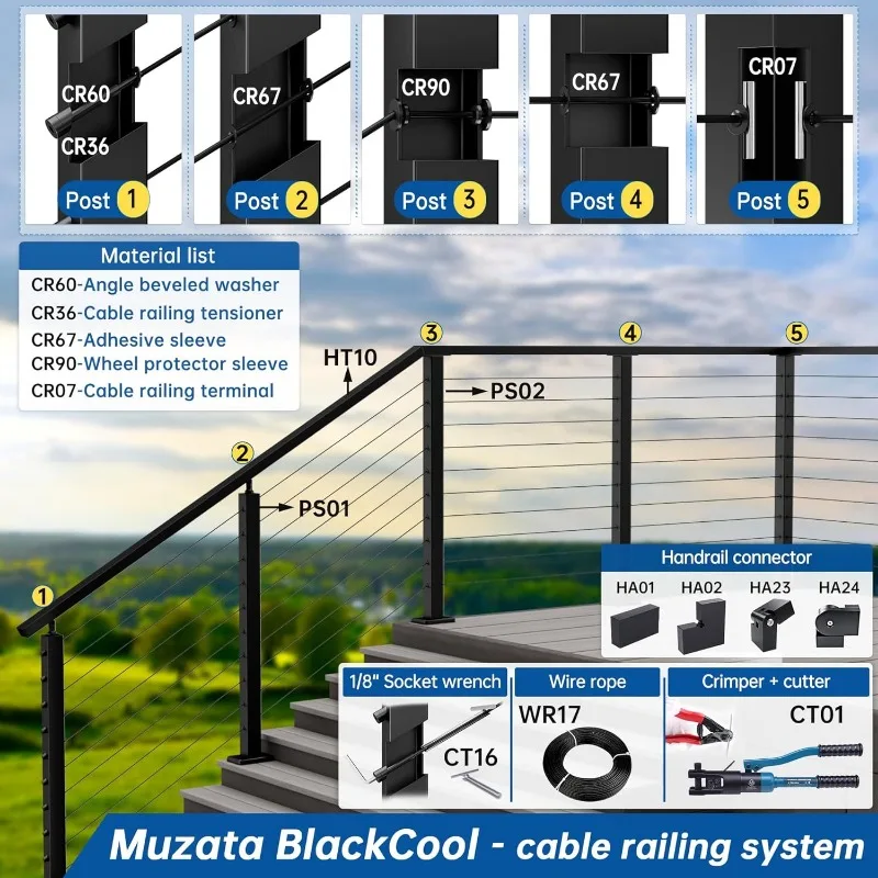 Invisible Cable Railing Kit Terminal Cable Railing Toggle Anchor Angle Cable Railing Kit Adjustable T316 Stainless Steel