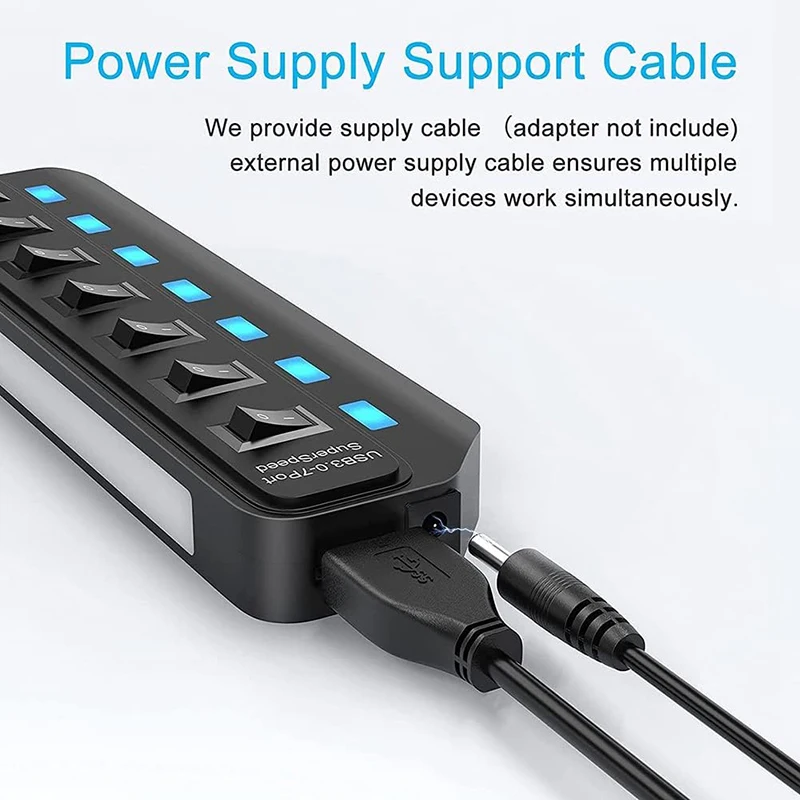 7 Port USB Hub 3.0 Multiprise USB High Speed Splitter 5Gbps Hub Power Adapter with Switch Long Cable with Multiple Expander Hub