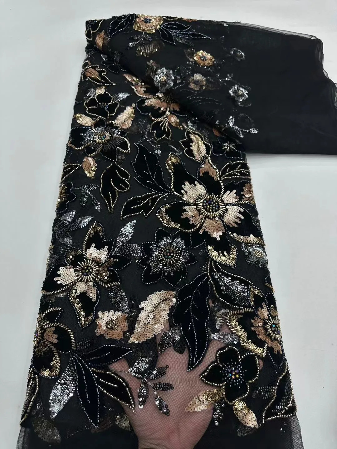 

African Luxury Sequins Lace Fabrics, Latest Beaded Groom Embroidery, French Mesh, Material for Party and Wedding