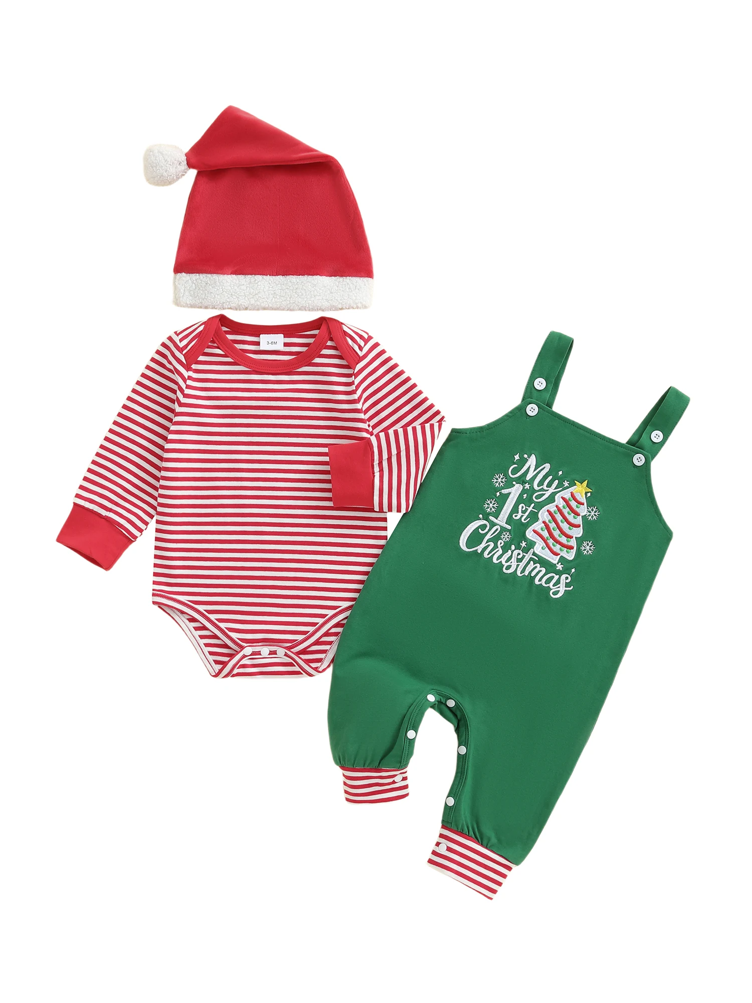 Vakantie-outfit voor babyjongens, rood geruit overhemd en jarretelbroekje met vlinderdas en kerstmuts, 4-delig kerstkostuum