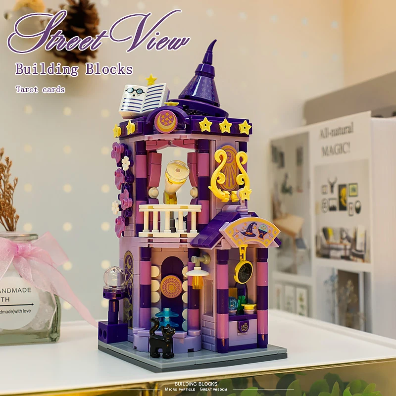 Mini Street View Building Blocks Macarons Candy shop Tarot House Bristro Models Decoration Assembly Bricks Gift Toy For Children