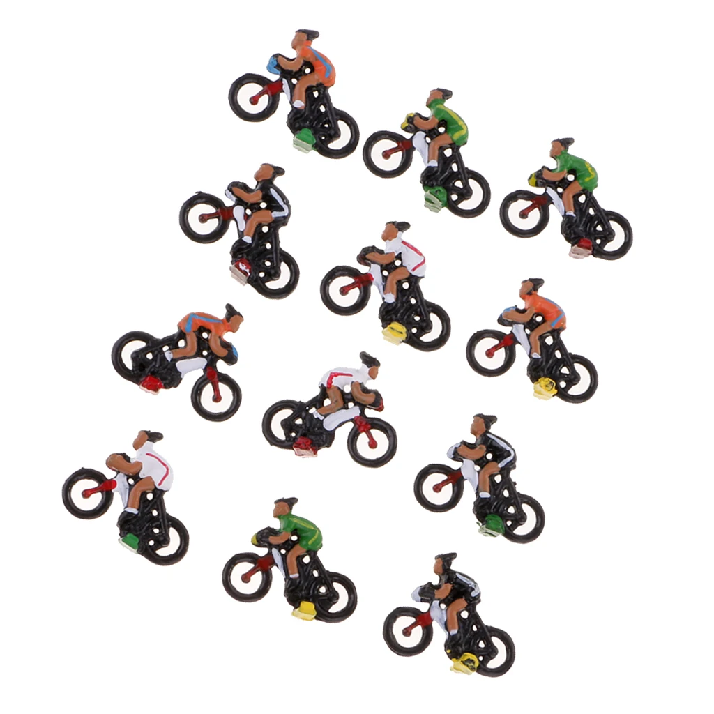 12 Pieces DIY Plastic Cyclist Rider Miniature Model Collectibles Craft for Doll