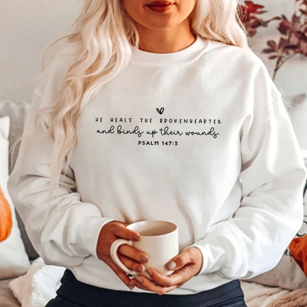 Er heilt das gebrochene Sweatshirt Trauer hemd ästhetisches christliches T-Shirt Jesus Top inspirierende Pullover Frauen Harajuku Sweatshirt